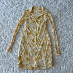 abercrombie and fitch yellow floral shirt dress xs